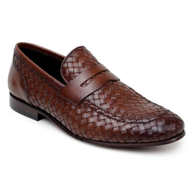 Belvedere Studio Luca in Antique Tan Woven Penny Loafer
