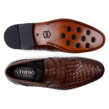 Belvedere Studio Luca in Antique Tan Woven Penny Loafer