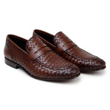 Belvedere Studio Luca in Antique Tan Woven Penny Loafer