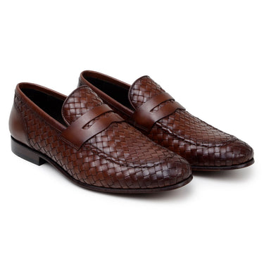 Belvedere Studio Luca in Antique Tan Woven Penny Loafer