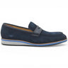 Carrucci Shoes Stylish Suede Penny Loafer in Denim Blue #color_ Denim Blue