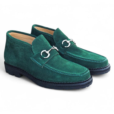 Carrucci Shoes Suede Ankle Boot with Horsebit in Olive