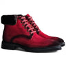 Suede Faux Shearling Combat Boot in Red #color_ Red