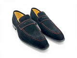 Carrucci Shoes Suede Penny Loafer Contrast Stitch in Black
