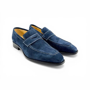 Carrucci Shoes Suede Penny Loafer Contrast Stitch in Blue