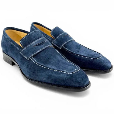 Carrucci Shoes Suede Penny Loafer Contrast Stitch in Blue