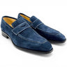 Carrucci Shoes Suede Penny Loafer Contrast Stitch in Blue