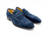 Carrucci Shoes Suede Penny Loafer Contrast Stitch in Blue