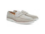 Carrucci Shoes Suede Penny Loafer with Sporty Sole in Beige