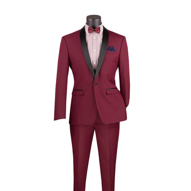 Vinci Burgundy Slim Fit 2 Piece Tuxedo - T-SS