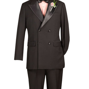 Vinci Black Regular Fit Double Breasted Tuxedo - TDB-900