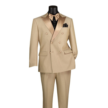Vinci Beige Regular Fit Double Breasted Tuxedo - TMDB-1