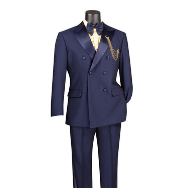 Vinci Navy Regular Fit Double Breasted Tuxedo - TMDB-1