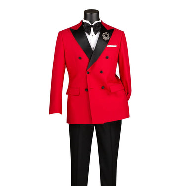 Vinci Red Regular Fit Double Breasted Tuxedo - TMDB-1