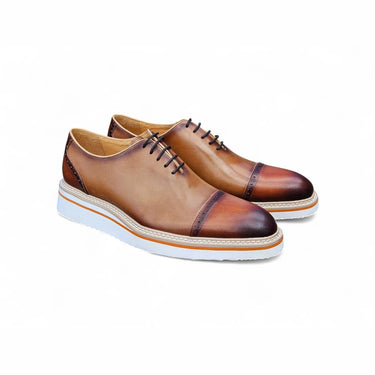 Carrucci Shoes Two Tone Cap Toe Calfskin Oxford in Brown Tan