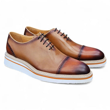 Carrucci Shoes Two Tone Cap Toe Calfskin Oxford in Brown Tan