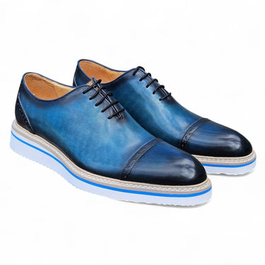Carrucci Shoes Two Tone Cap Toe Calfskin Oxford in Navy Blue