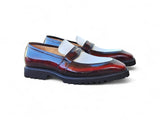 Carrucci Shoes Two Tone Patent Leather Penny Loafer in Burgundy White