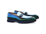 Carrucci Shoes Two Tone Patent Leather Penny Loafer in Olive White