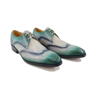 Carrucci Shoes Two Tone Wingtip Blucher Oxford in Bone Green