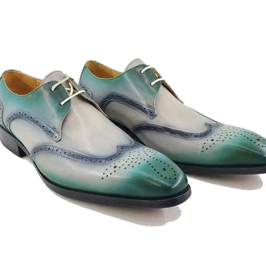 Carrucci Shoes Two Tone Wingtip Blucher Oxford in Bone Green