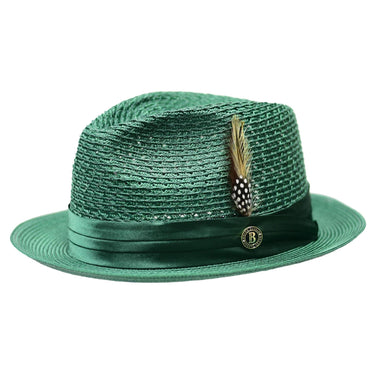 Bruno Capelo Julian Pinch Front Straw Fedora in Emerald Green