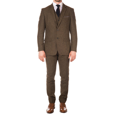 Ferrecci Bradford Cognac Slim Fit 3 Piece Tweed Suit Notch.
