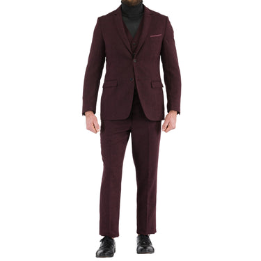 Ferrecci Bradford Burgundy Slim Fit 3 Piece Tweed Suit