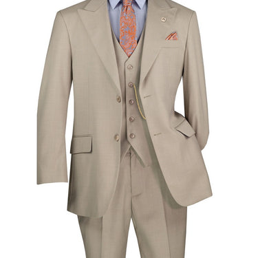 Vinci Oatmeal Regular Fit 3 Piece Suit - V2RK-4