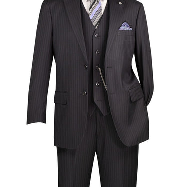 Vinci Black Regular Fit 3 Piece Suit - V2RS-7