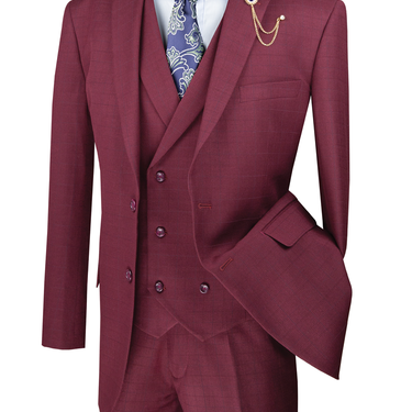 Vinci Burgundy Regular Fit 3 Piece Suit - V2RW-13