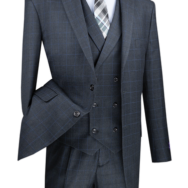 Vinci Charcoal Regular Fit 3 Piece Suit - V2RW-13