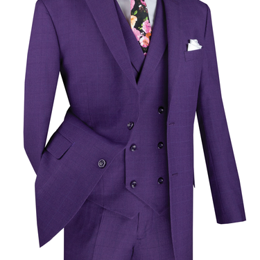 Vinci Purple Regular Fit 3 Piece Suit - V2RW-13