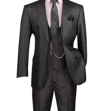 Vinci Black Regular Fit 3 Piece Suit - V2RW-7