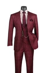Vinci 3 Piece Regular Fit Suit in Burgundy - V2RW-7