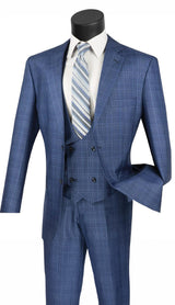 Vinci 3 Piece Regular Fit Suit in Oxford Blue - V2RW-7