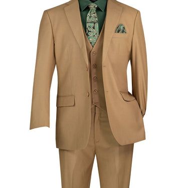 Vinci Khaki Regular Fit 3 Piece Suit - F-V2TR