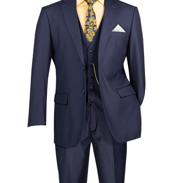 Vinci Navy Regular Fit 3 Piece Suit - V2TR