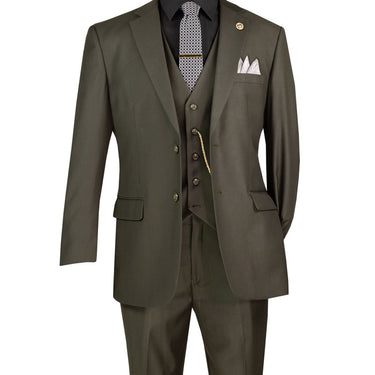 Vinci Olive Regular Fit 3 Piece Suit - V2TR