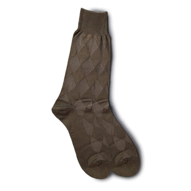 Vannucci Diamond Pattern Dress Socks Mercerized Cotton, Mid-Calf Length in Brown #color_ Brown