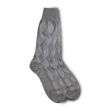 Vannucci Diamond Pattern Dress Socks Mercerized Cotton, Mid-Calf Length in Charcoal