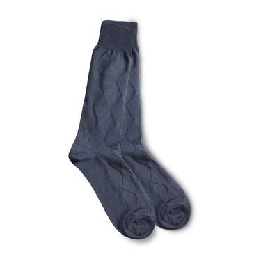 Vannucci Diamond Pattern Dress Socks Mercerized Cotton, Mid-Calf Length in Navy