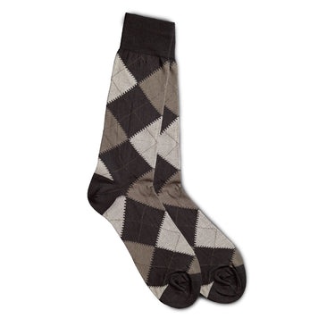 Vannucci Argyle Dress Socks Mercerized Cotton, Mid-Calf Length in Dark Brown