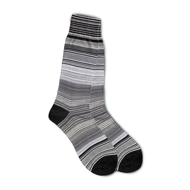 Vannucci Striped Dress Socks Mercerized Cotton, Mid-Calf Length in Black / Grey