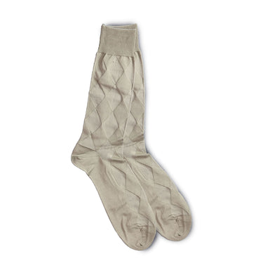 Vannucci Diamond Pattern Dress Socks Mercerized Cotton, Mid-Calf Length in Taupe #color_ Taupe