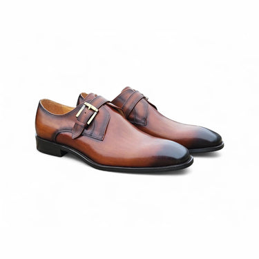 Carrucci Shoes Single Monk Strap Brown Leather Loafer in Cognac