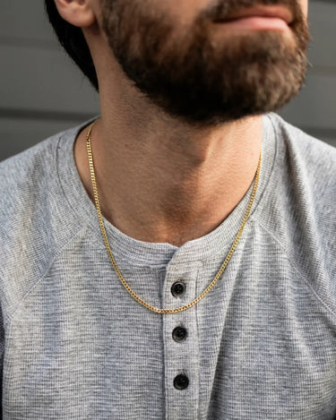 Curb Chain Necklace, 3MM Set - 14K Gold