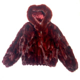 Calvere Furs Women's Fox Bomber Jacket with Hood in Burgundy