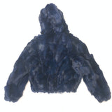 Calvere Furs Women's Fox Bomber Jacket with Hood in Navy