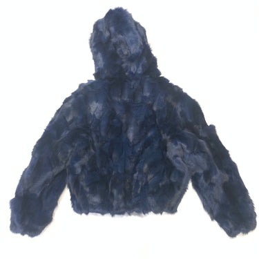 Calvere Furs Women's Fox Bomber Jacket with Hood in Navy